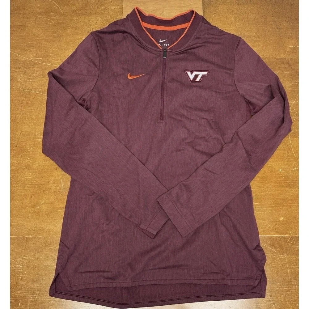 Virginia Tech‎ VT Hokies Sweater Mens Small Red Pullover 1/4 Zip Dri Fit Nike
